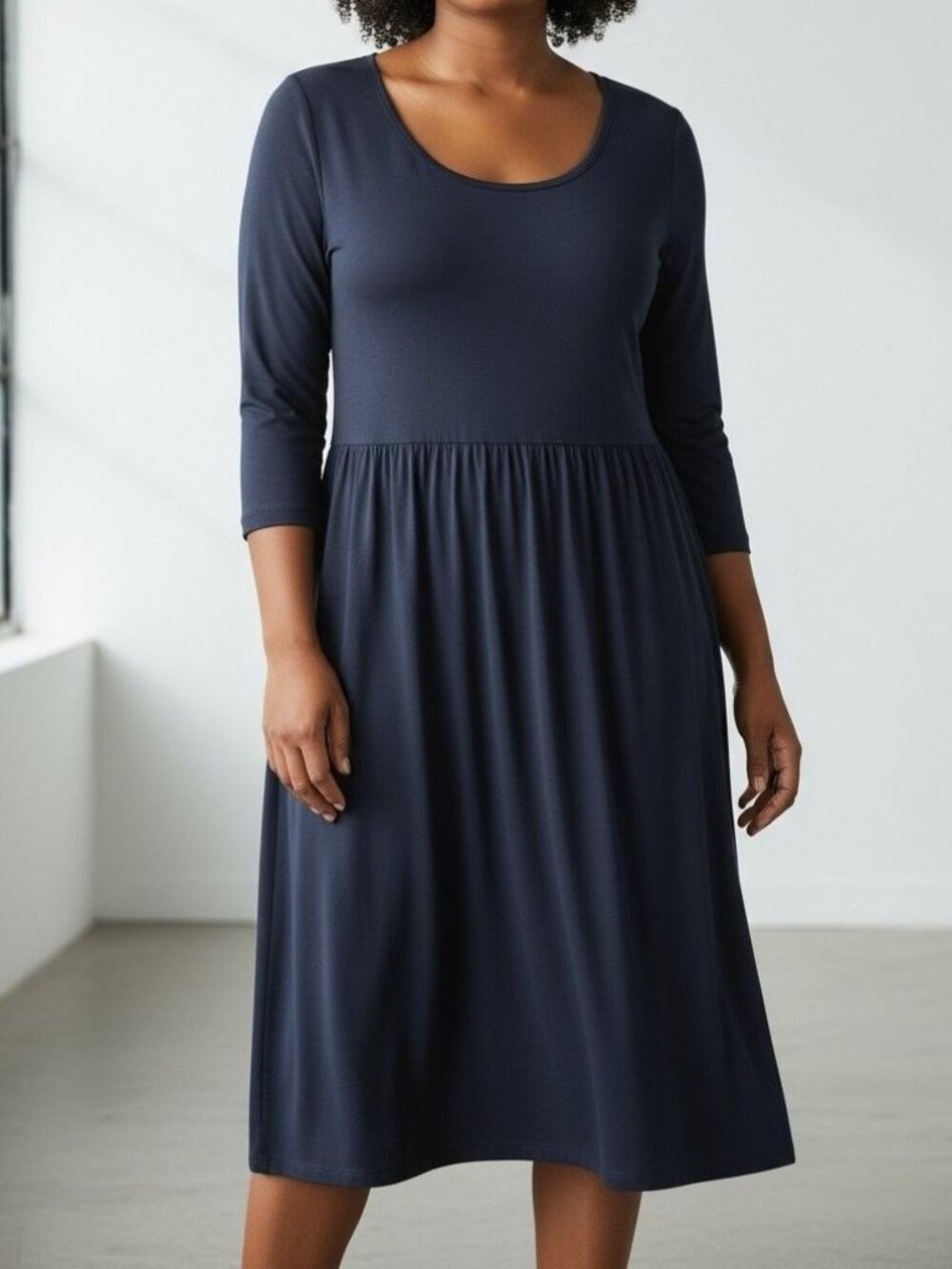 Banana Republic Midi Dress XXL Blue Scoop Neck Long Sleeve Jersey Knit